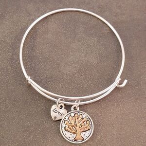 NEW Silver Tree of Life Love Heart Expandable Charm Bracelet